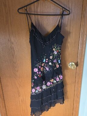 Black Floral Embroidered Slip Dress